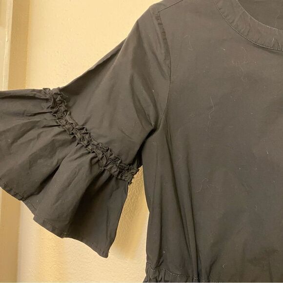 Ann Taylor Black Solid Day Fit & Flare Dress ruffle 3/4 sleeve romantic goth XS - Picture 7 of 11